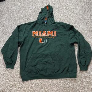NCAA Miami Hurricanes Hoodie Mens XL Green Embroidered Pullover Sweatshirt